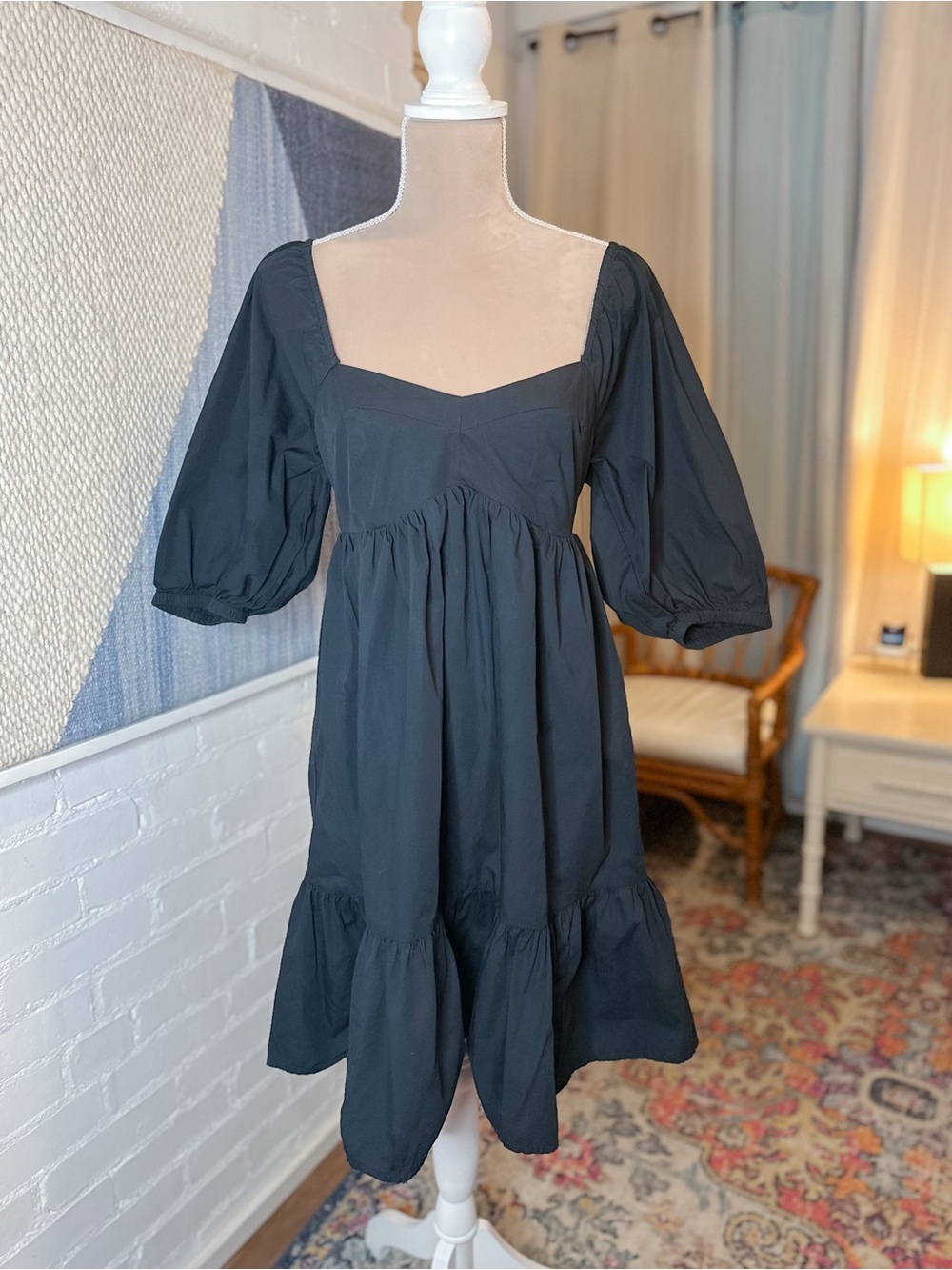 Banana Republic Black Puff Sleeve Babydoll Dress